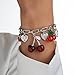 Cherry Bow Heart Charm Bracelet, Gold Chunky 3D Fruit Realistic Enamel Pearl Adjustable Chain Handmade Fashionable Christmas Jewelry Gifts for Women (silver chain)