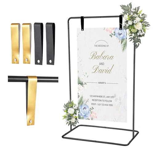 Wedding Welcome Sign Holder Display Stand with 4 Leather Hanging Straps
