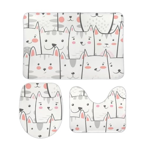 トイレマット 3点セット 猫柄 ネコ 動物柄 かわいい フタカバー 便座カバー 洗える トイレカバー ふわふわ 滑り止め U型 O型 兼用 ズレない おしゃれ 吸水速乾 50cm x 80cm