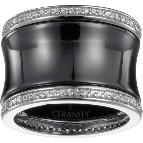 PHEBUS Bague Femme Argent 925 Céramique Noire - Bague Argent Céranity Hypoallergénique Élégante - Idée Cadeau Anniversaire Fête des Mères Saint-Valentin
