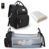 SNDMOR Wickeltasche Rucksack, Baby Wickeltasche mit Wickelstation, Große Unisex Babytasche mit Wickelunterlage, Großes Fassungsvermögen, Wasserdicht und Stylisch (Schwarz)