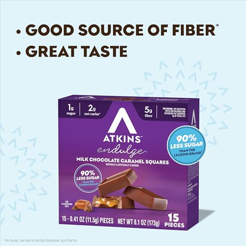 Image of Atkins Endulge Milk Chocolate Caramel Squares, Dessert Favorite, Good Source of Fiber, 1g Sugar, 90 Count