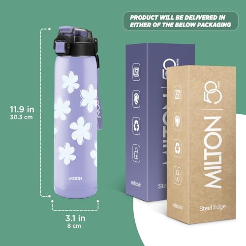 Image of Milton Steel Edge 900 Thermoware Water Bottle 600 ml with One Touch Safety Lock & Twin Lid Sip or Gulp,Long Hours Hot & Cold,Leak Proof,ISI Certified,Vacuum Insulated,for Office,Gym,School, Lavender