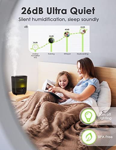 Oraimo Humidifiers, Top Fill Humidifier for Bedroom, 26dB Quiet, Easy to Clean, 2.5L Air Humidifier for baby & Essential Oil Diffuser with Nightlight, BPA-Free, Humidifier for indoor Home (Black)