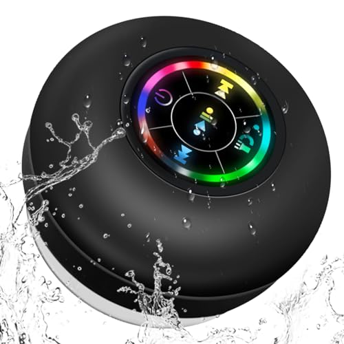 Altavoz de ducha con luz LED de color, altavoz de ventosa impermeable IPX4, altavoz de baño impermeable, sonido HD, altavoz inalámbrico para ducha (negro)
