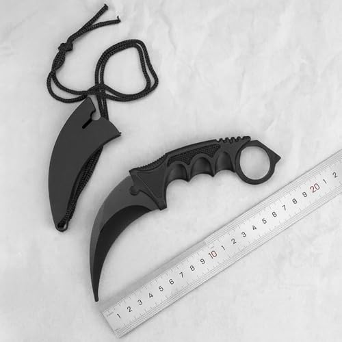 Image of Stainless Steel Utility Knife Sharp Blade Anti-Slip Ergonomic Grip Protective Sheath Included Portable & Lightweight Tool Ideal for Kitchen, Home,Outdoor, Camping & Everyday Cutting (Black)