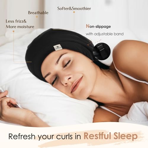 YANIBEST Slouchy Beanie Hat Satin Lined Sleep Cap Satin Bonnet Chemo Headwear Caps for Women and Men Pure Black - Image 4