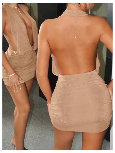 Image of SweatyRocks Women's Backless Halter Dress Low Cut Sleeveless Bodycon Mini Dresses Rave Clubwear