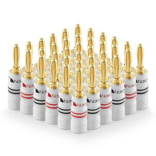 Image of Nakamichi Excel Series 24k Gold Plated Banana Plug 12 AWG - 18 AWG Gauge Size 4mm for Speakers Amplifier Hi-Fi AV Receiver Stereo Home Theatre Audio Wire Cable Screw Connector, 36 Pcs (18-Pairs)