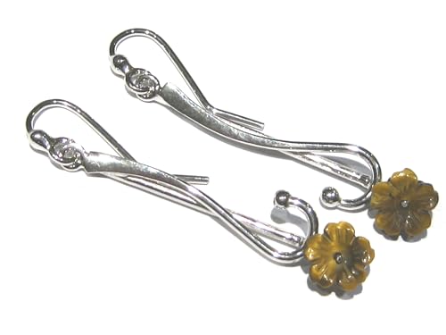 Boucles d'oreilles fleur oeil de tigre argent 925 de style bohème