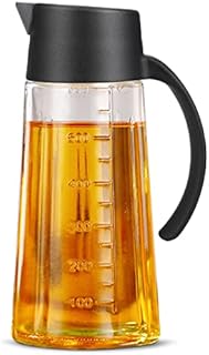 Oil Dispenser 650 ml Auto Flip Olive Oil Glass Bottle Glass Oil Pots with Non-Slip Handle Non-Drip Spout for Kitchen Cooking and BBQ(Black)