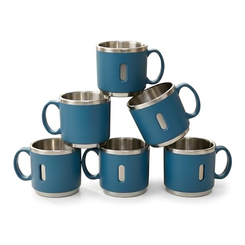 Image of Premium Stainless Steel Coffee Mug Set | 6 Pc Gift Set (150ml Each) | Double Wall & Insulated & Reusable Cups | Ideal for Gifting, Home, Office Use (Blue)