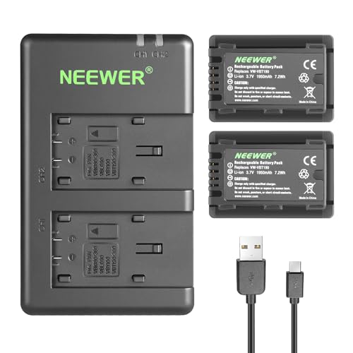 Neewer VW-VBT190 Akku (2er Pack / 1950 mAh) und Dual USB Ladegerät Set Kompatibel mit Panasonic HC-V110 V130 V160 V180 HC-V201 V210 V250 HC-V380 HC-V510 V550 HC-V710V770 HC-VX870