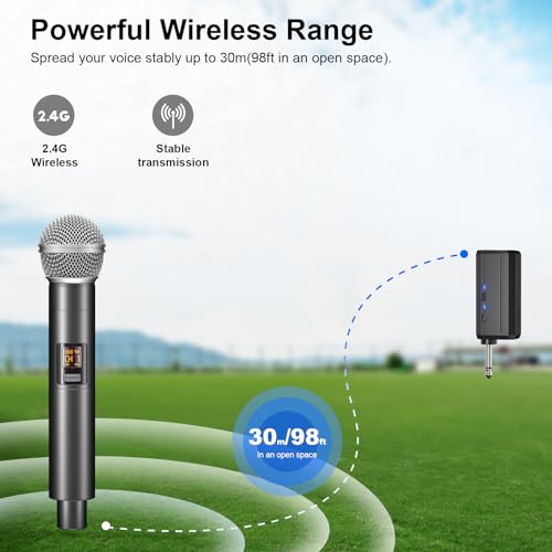 Aokeo Wireless Microphone Only for Mic Input, UHF Metal Dynamic Handheld Multipurpose Mic with Rechargeable Receiver (Work 4hs), 160ft Range, for Karaoke Machine, Amplifier Speaker, Mixer, Church