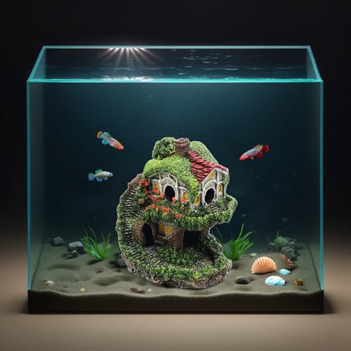 Image of relaqcc Aquarium Decor Hideaway Cave, Betta Fish Tank House Accessories for Amphibians, Goldfish, Shrimp, Conch