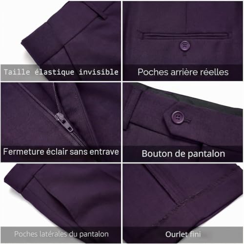 QUELDRA Costume Homme 2 Pièces Slim Fit Revers Cranté Un Bouton Mariage Smoking Formel Business Couleur Unie Confort Elégant – vue 7