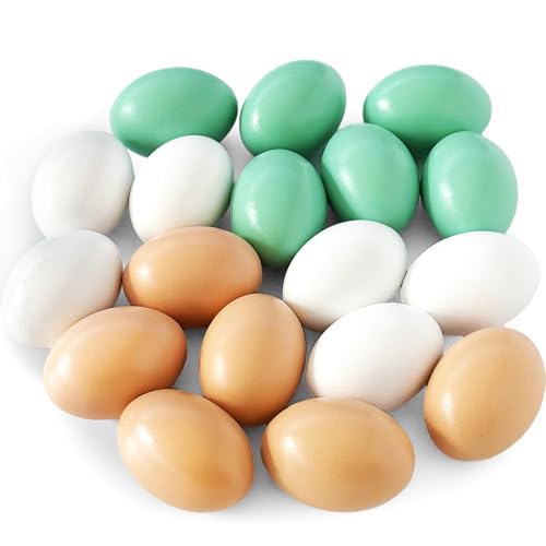 18 PCS 3 Colors Wooden Fake Chicken Eggs Wood Nest Egg Faux Egg for Crafts Nesting Box Easter DIY Help Hens Lay Eggs