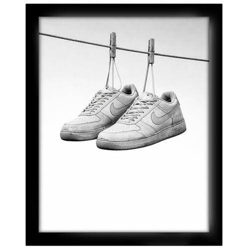 Posterizer - shoes hanging - cute vintage aesthetic poster - black and white photography art - gift for sneaker heads - retro bedroom poster - 16x20 framed wall art