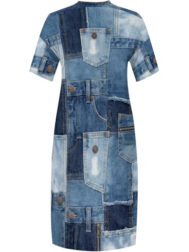 Image of SUZONANA Plus Size Denim Print Maxi Dresses for Women Casual V Neck Short Sleeve with Pockets Soft Jean Look Dress XL-6XL