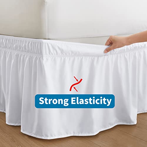 Entisn White Adjustable Bed Skirt For Twin & Twin Xl Bed - With 14 Inch Tailored Drop, Wrap Around Bed Skirts With Adjustable Elastic Belt For Easy Fitting - Wrinkle & Fade Resistant #TOP4