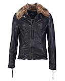 echtfellkragen für kapuze Stylische Lederjacke Maze Damen Lederjacke Mit Abnhembaren Echtfell-Kragen Modestino L schwarz