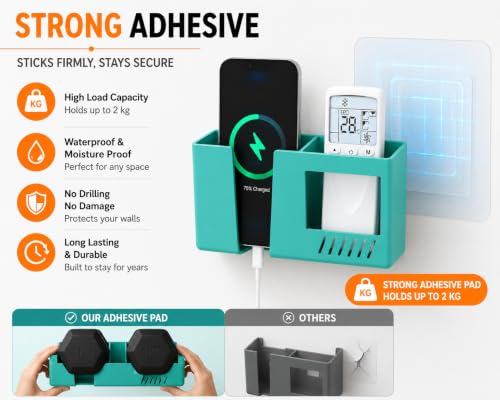Image of CERLINK Wall Mounted Mobile Charging Stand | Multi-Functional Phone & Storage Holder | Bedside Organizer Rack for Bedroom & Office (White)