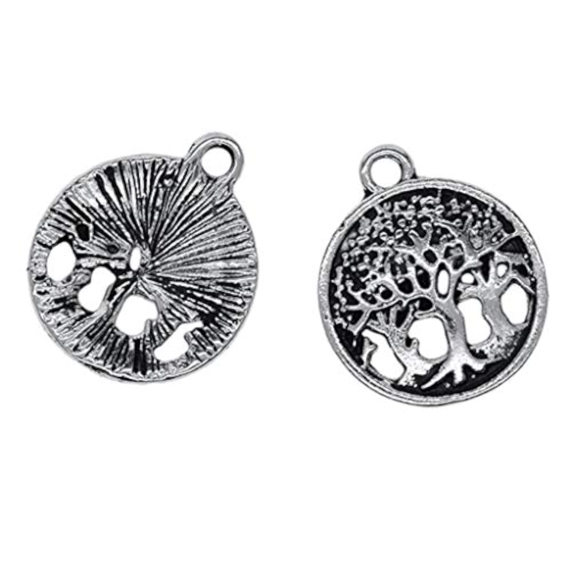 50 Pieces Tibetan Silver Yoga Tree Round Charms