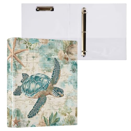 ALAZA Sea Turtle Starfish Map 3 Ring Binder Holds of 200 Sheets Fits Letter Sized Paper D-Ring Organizer for School Home Work Office 1 Pack