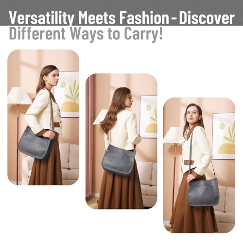 Image of WOOMADA Crossbody Bags for Women Vegan Leather Handbag Trendy Hobo Shoulder Bag with 2 Adjustable Strap(1pc-dimgrey)