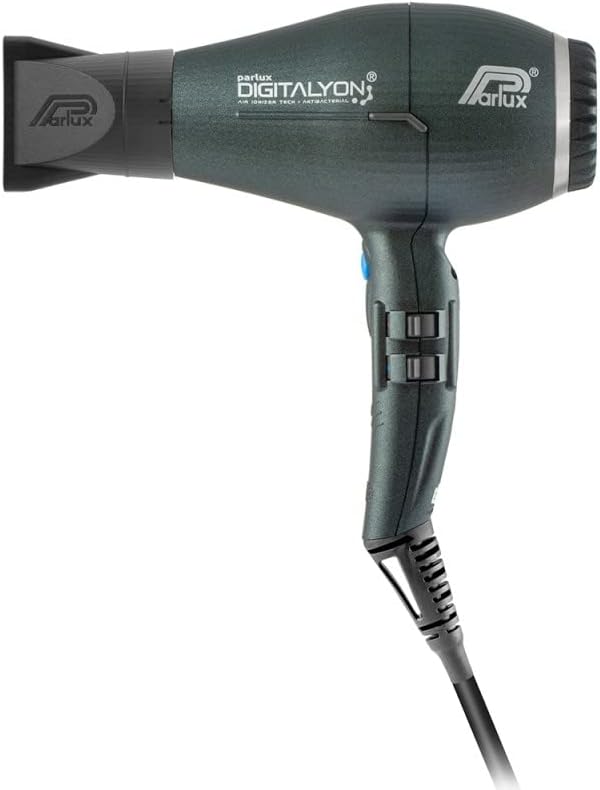 Parlux Digitalyon Anthracite Digital Hair Dryer with Slim Hair Straightening Nozzle for a Frizz-Free Straight Hair Look. Quiet with 2 Speeds and 4 Temperatures and Cold Air Button