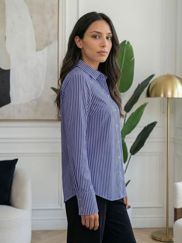 Image of OOMPH! Women Striped Smart Casual Shirt | Long Sleeve Casual & Office Wear | Comfortable, Breathable, Stylish Formal Top for Daily Work & Smart Casual Look