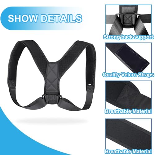 Posture Corrector for Men and Women, Comfortable Upper and Back Brace, Upper Back Support for Back Pain, Neck Posture Corrector Clavicle Aid Spine Align, for Back, Shoulder and Neck, Black - Image 3