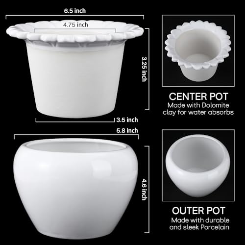 Lovely Ran Self Watering Plant Pot African Violet Pots Ceramic 6.5 * 4.6 * 4 inch White for Indoor Flowers and Plants Simple Plant Self Watering Pot Modern Decor Pots Efficient Absorption Water - Thumbnail 2