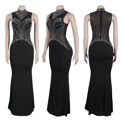 Image of PORRCEY Women's Sexy Elegant Rhinestone Bodycon Dress Hot Drilling Clubwear