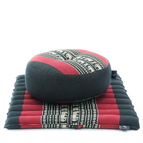 Image of Leewadee Meditation Cushion Set - 1 Small Zafu Yoga Pillow and 1 Small Roll-Up Zabuton Mat Filled with Kapok