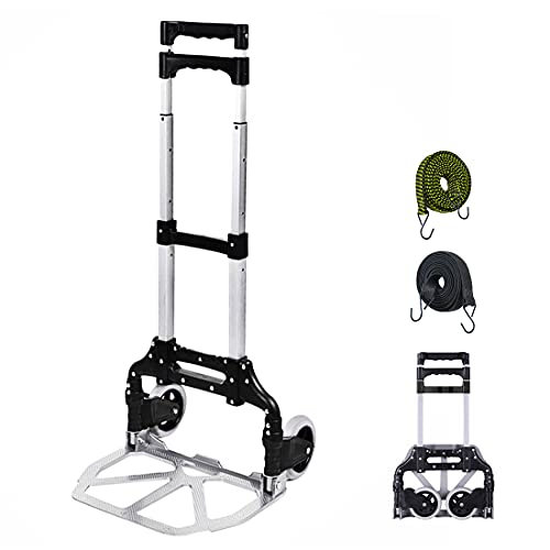 キャリーカート 折りたたみ式 コンパクト ハンドキャリー 小型 軽量 台車 ハンドル3段階高さ調節 耐荷重70KG 運搬キャリー アルミニウム合金 2輪 静音 固定ロープ付き