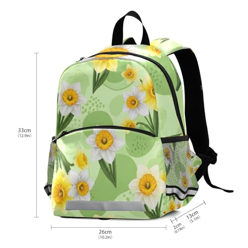 Toddler Backpack for Boys Girls, White Flowers Green Leaves Preschool Backpacks Small Kids School Backpacks3