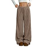 Funnyrap Women's Plush Fuzzy Pajama Pants Warm Cozy Pj Bottoms Elastic Waist Wide Leg Lounge Pants Flannel Pajamas Bottoms Dark Brown
