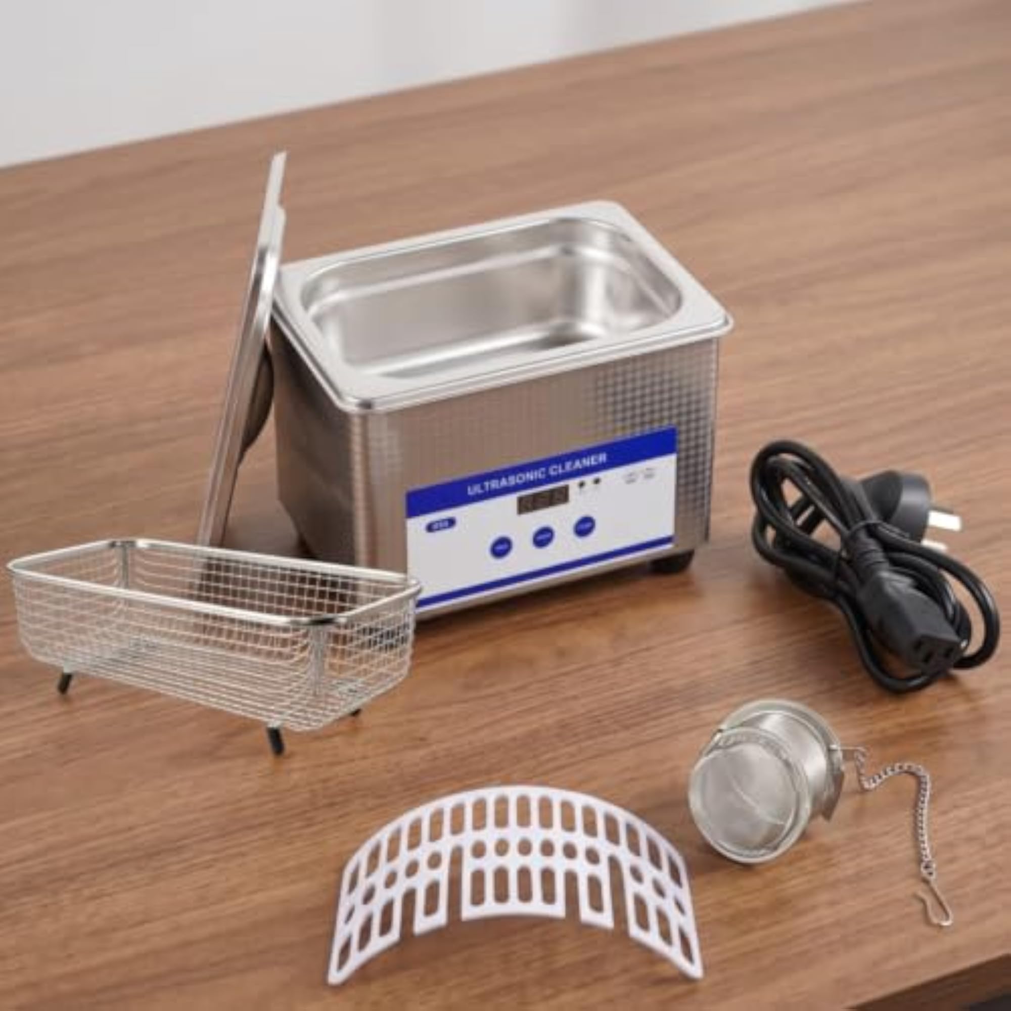 Digital Sonic Cleaner with Basket, Compact Jewelry Cleaner
