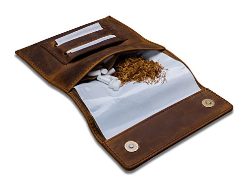 Bolsa giratoria de tabaco de piel con compartimento extra para filtros 2