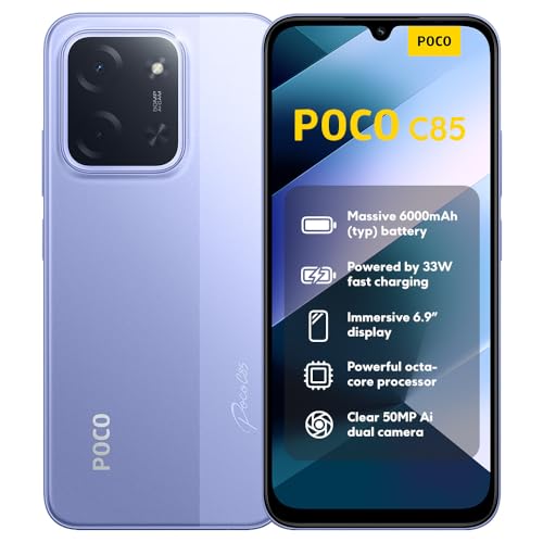 Xiaomi POCO C85, Smartphone 8+256GB, Display 6,9' 120Hz 7,99mm Design, MediaTek Helio G81-Ultra Octa-core, Doppia fotocamera AI da 50MP, 6000mAh, garanzia di 2 anni, Viola, Caricabatteria non incluso
