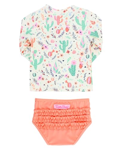 Image of RuffleButts Baby /Toddler Girls Rash Guard 2-Piece Swimsuit Set - Long Sleeve Bikini with UPF 50+ Sun Protection