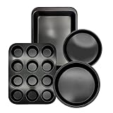 PINVNBY Baking Pans Set, 4-Piece Nonstick Bakeware Set with Baking Sheet, Muffin Pan, Round Cake Pan