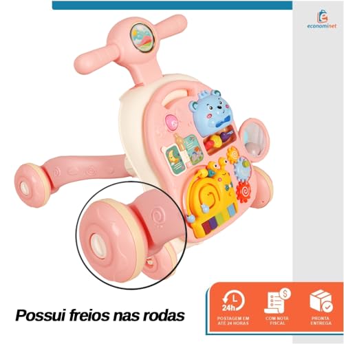 Andador Didatico Bebê Criança 3 em 1 com Brinquedos Atividades - Baby Style (Rosa)