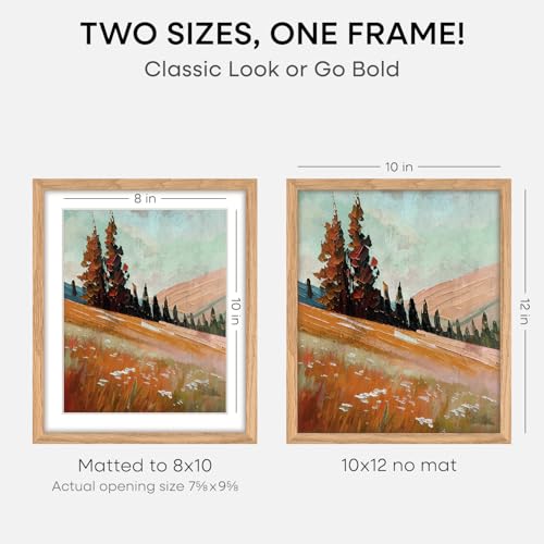 Image of Homeforia 10x12 Picture Frame Wood, High End Natural Oak 10x12 Light Wooden Poster Frames with Mat 8x10, 10 x 12 Frames Matted to 8 x 10 Photo, 12x10 Hanging Frames, Tempered Glass, Wall Kit, Set of 2