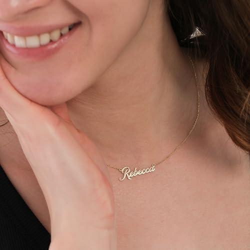 10K Solid Gold Custom Name Necklace, Personalized Nameplate Pendant for Women – Solid Gold or Gold-Plated Options, Custom Jewelry Gift for Her4