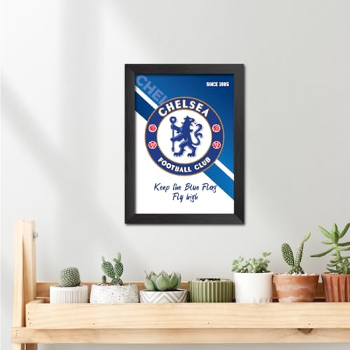 Image of TenorArts Chelsea Football Club Poster Logo Tagline Laminated Photo Frame Painting with Matt Finish Black Textures(12 inches x 9inches)