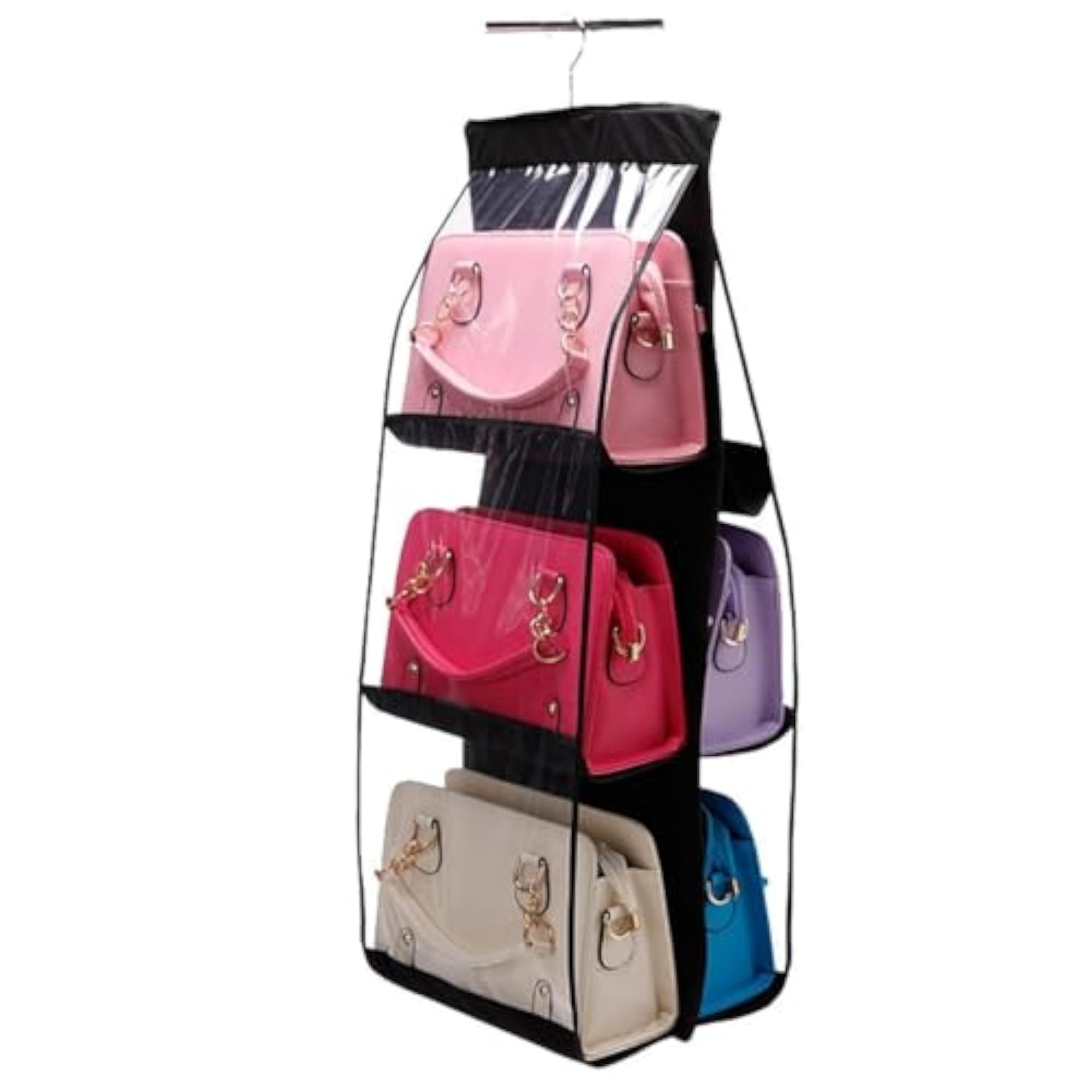 Hanging Purse Organizer with 6 Pockets, Large Clear Storage Bag