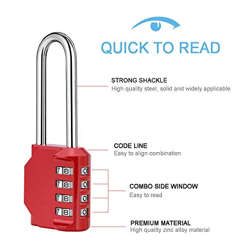 Image of 2 Pack disecu 2.6 Inch Long Shackle Combination Lock, 4 Digit Outdoor Waterproof Padlock for School Gym Locker, Sports Locker, Storage Unit, Gate, Fence, Toolbox, Cabinet (Red)