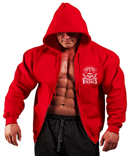 BEBAK Herren Gym Hoodie | Viking Zipper Pullover Hoody Kleidung für Männer Bodybuilding Top Arnold inspiriertes Sweatshirt, rot, XXL BEBAK Herren Gym Hoodie | Viking Zipper Pullover Hoody Kleidung für Männer Bodybuilding Top Arnold inspiriertes Sweatshirt, rot, XXL